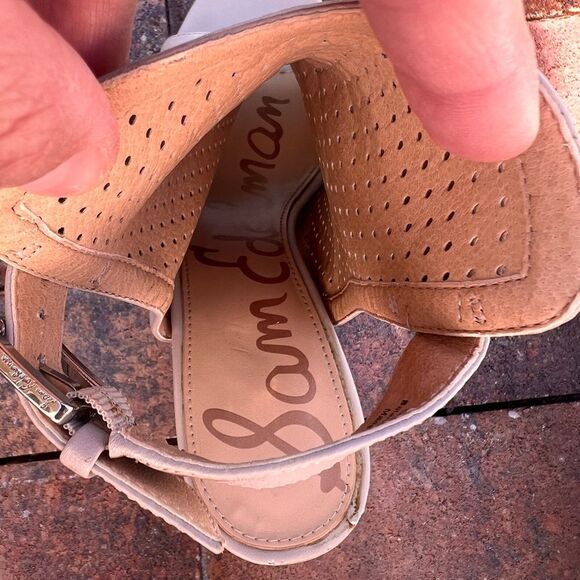 Sam Edelman Emmie Gray Nude Perforated Leather Heeled Sandal Open Toe Size 8 - Picture 9 of 9